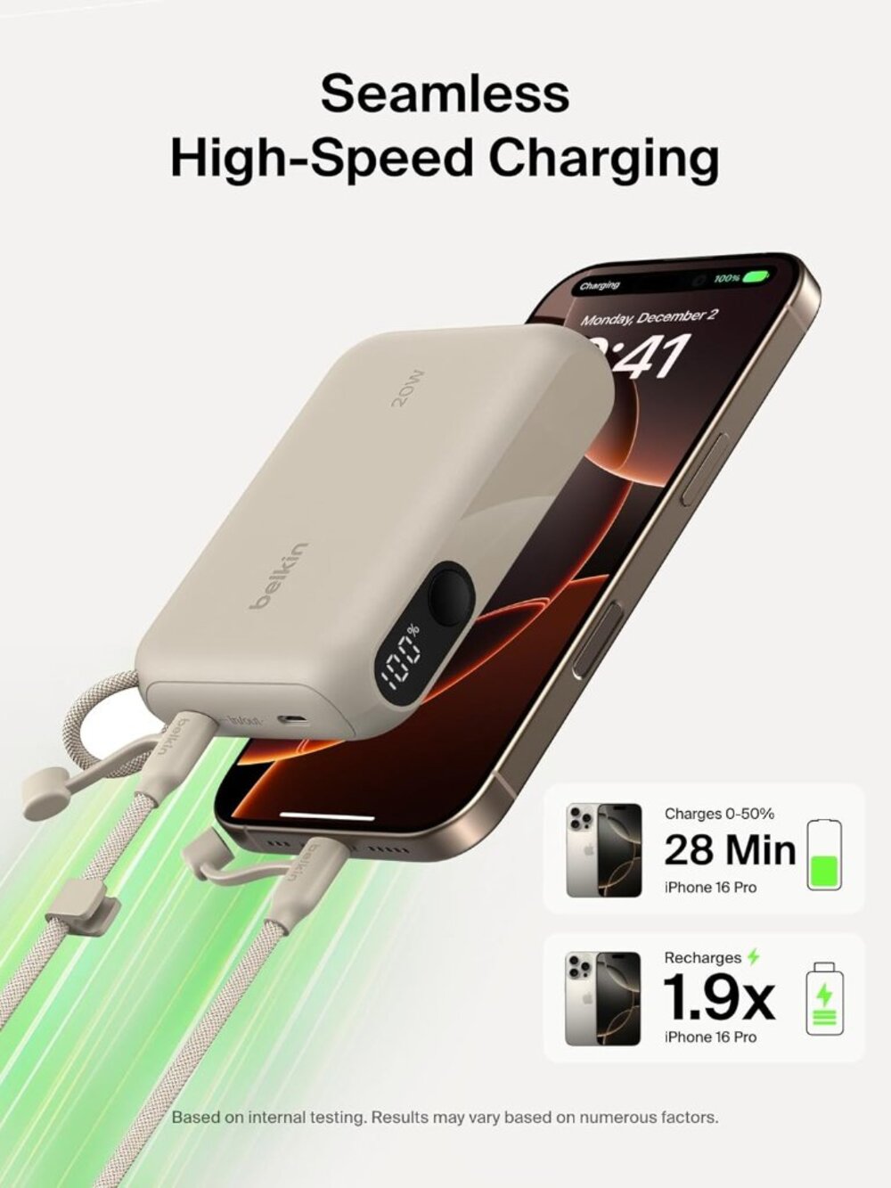 Belkin Slim 10,000mAh USB-C Portable Charger Power Bank - Sand - Picture 8 of 10